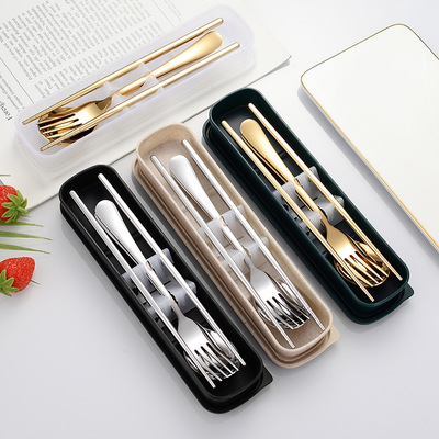 304 Stainless steel Portable tableware Spoon chopsticks Western Fork Korean Three suit storage box outdoors