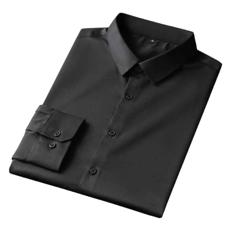 Camisa de los hombres Stretch Slim Fit de los hombres de negocios Camisa de no planchar de color sólido cuello cuadrado ropa formal nueva camisa de manga larga de los hombres
