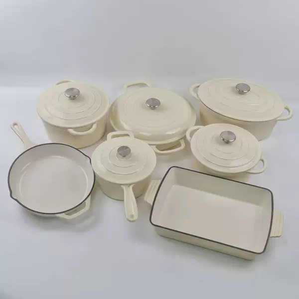 White enamel, set, 7 pieces