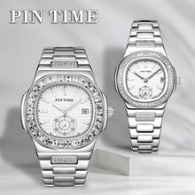 品时跨境热销款钢带手表情侣夜光防水简约时尚商务日历男女石英表