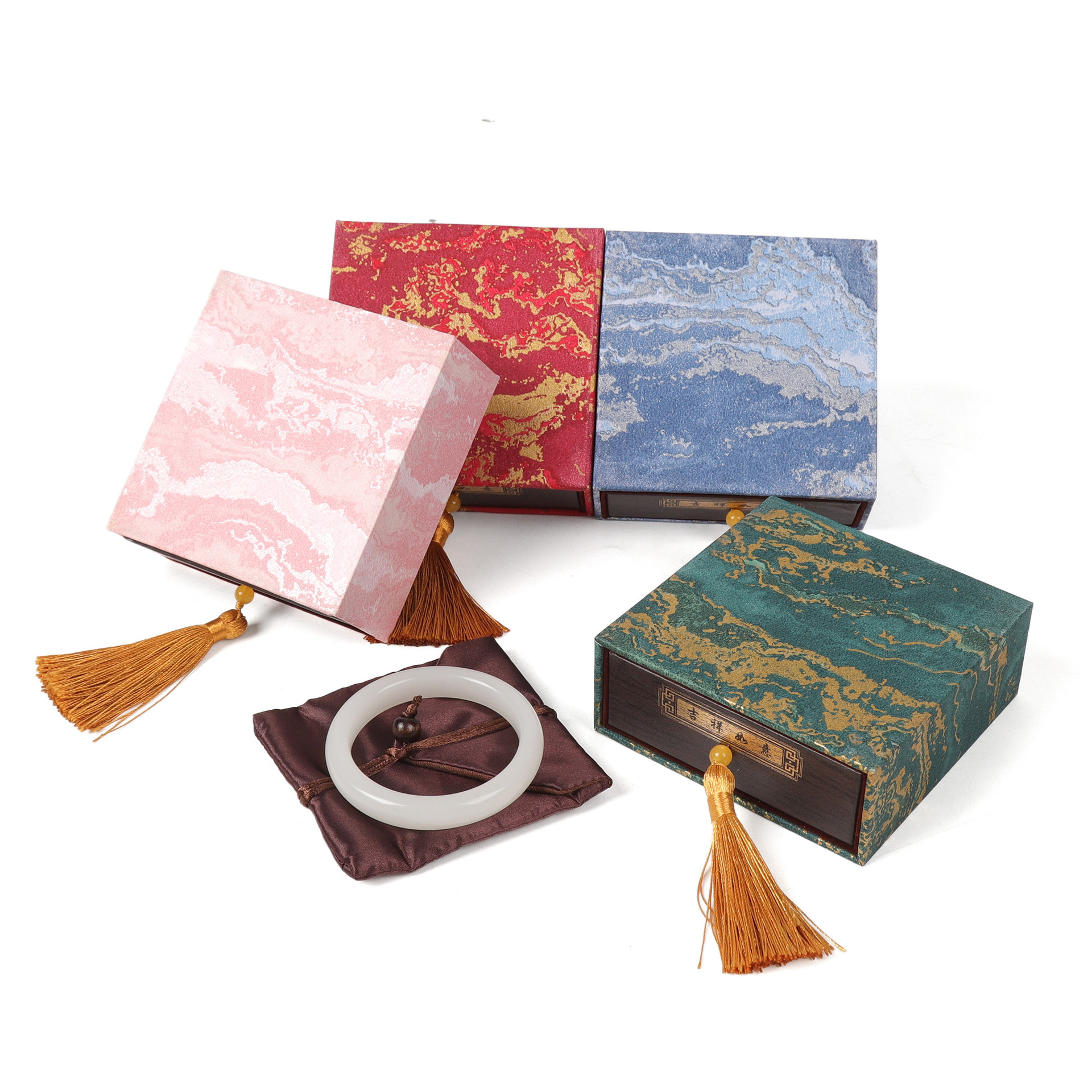 Cajón de joyería de estilo de estilo de oro, caja de embalaje de joyería, caja de brazalete de regalo de patrón de onda clásica.
