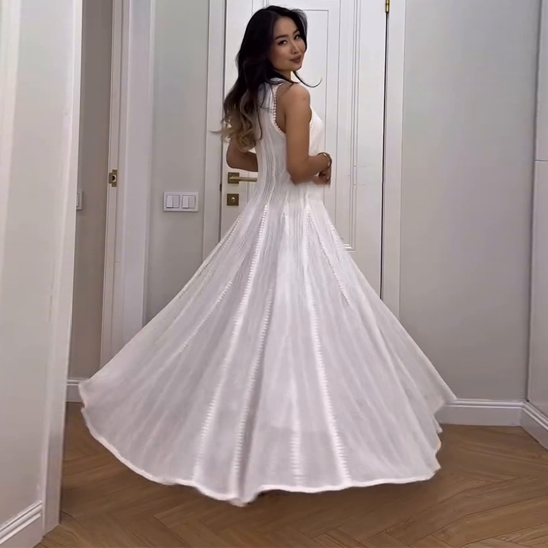 2025 新しいヨーロッパとアメリカのアマゾンクロスボーダー外国貿易婦人服エレガントでファッショナブルなノースリーブメッシュスリムソリッドカラーロングスカート|undefined
