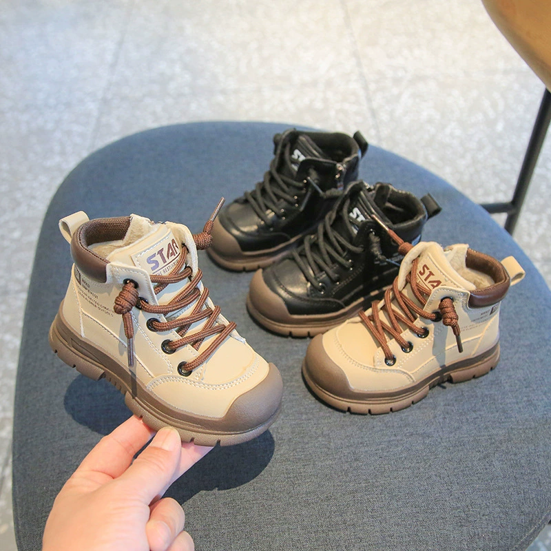 Martens, children's demi-season low boots for boys, genuine leather, American style, soft sole
