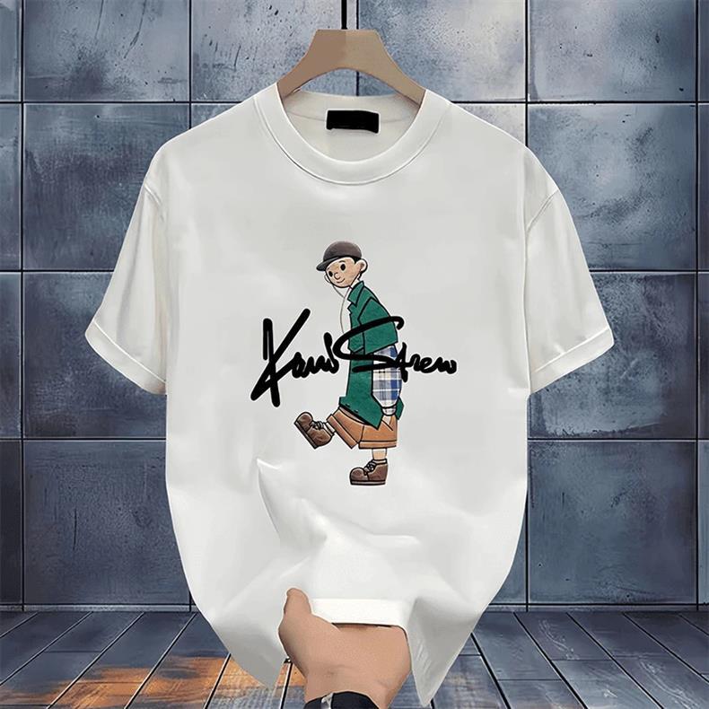 Men's Clothing Cotton T Shirt Short Sleeved Round Neck Loose Breathable Fashionable All Match Printed Trendy Tops_viptrois.com