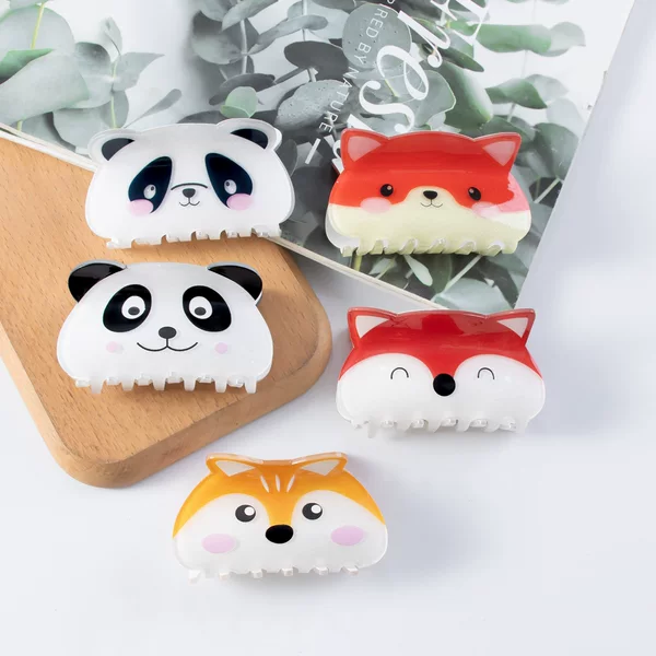 Panda and Fox Hairpin with Printed Acrylic, Green and Pink, December New Product 8cm Cross-Border Children's Accessories, Yiwu Jewelry