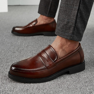 Amazon Leather Shoes Export Large Size Outdoor Loafers Lazy Slip-On Leather Shoes Men's 46 Size Business Round Toe Slip-Ons