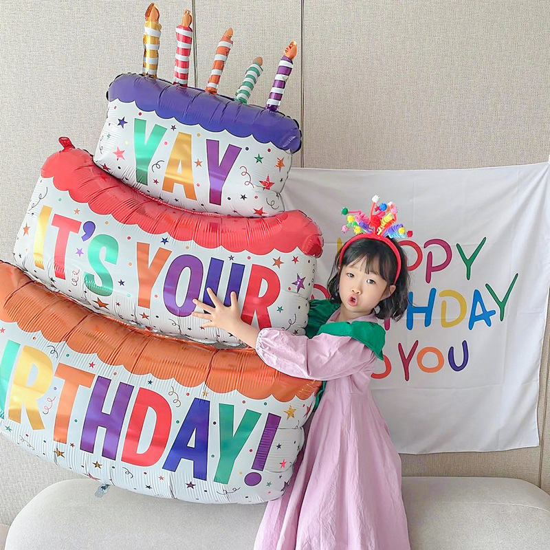 Ins Three-Layer Colorful Cake Aluminum Film Balloon Kidsren's First Birthday Photo Props Decoration Party Layout Scene
