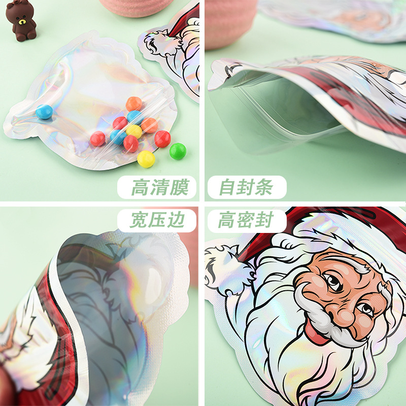 Bolsa de embalaje transfronteriza de Santa Claus bolsa de láser compuesto de forma especial creativa Navidad lindo caramelo de dibujos animados bolsa ziplock