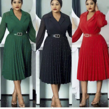 批发跨境电商外贸速卖通钉珠长袖非洲女装大码连衣裙多色服装腰带