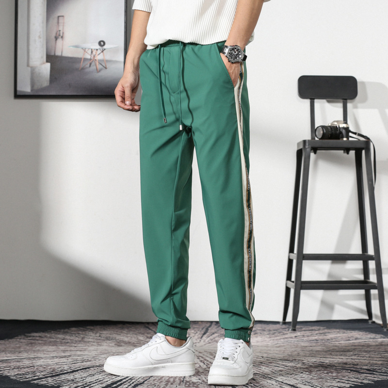 Ice Silk Soft Slim Fit Leg Leg Casual Pants Men's Two Bar Summer New Fashion Trendy Brand Sports Long Pants Ice Silk Soft Slim Fit Leg Leg Casual Pants Men's Two Bar Summer New Fashion Trendy Brand Sports Long Pants