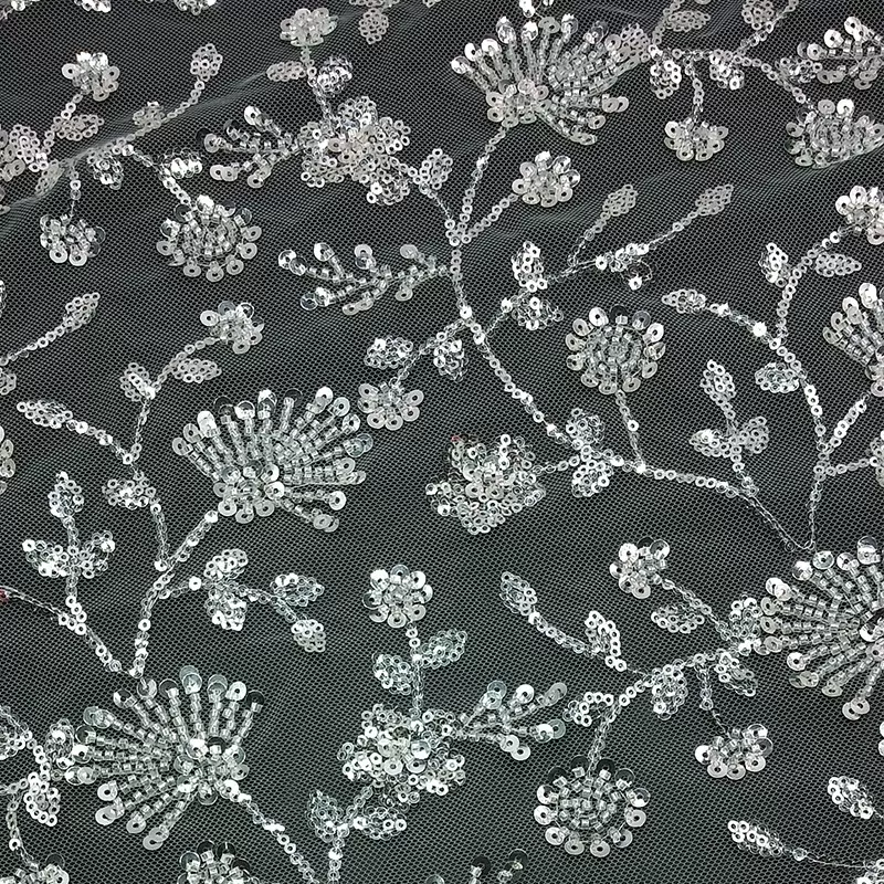 现货白色网纱满副珠管亮片绣花布 重工婚纱礼服纯白礼服刺绣面料