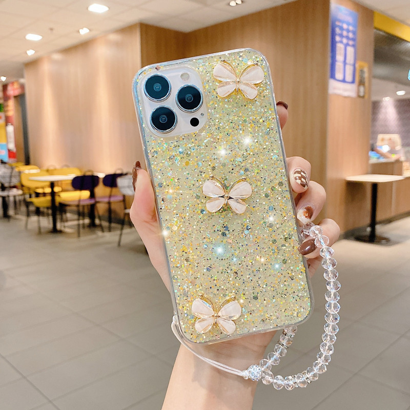 iPhone17Pro、Apple 15/14対応、高級ラインストーン蝶々スパンコール付き、接着剤付きストラップ、13用ソフトケース|undefined