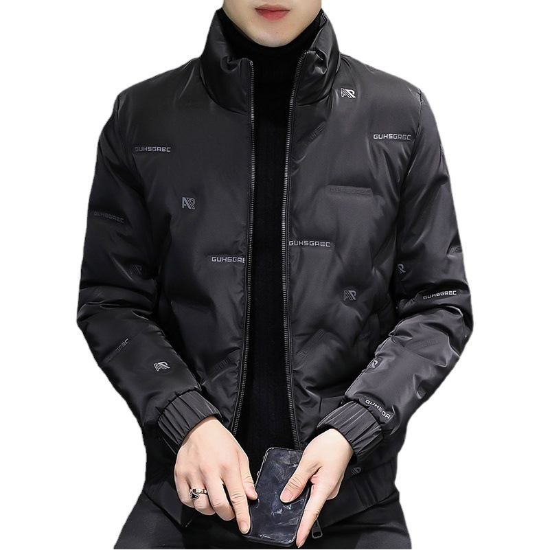 男性用ダウンジャケット秋冬ショートカラートレンドカジュアルエンボス保温冬ジャケット純色コート男性用