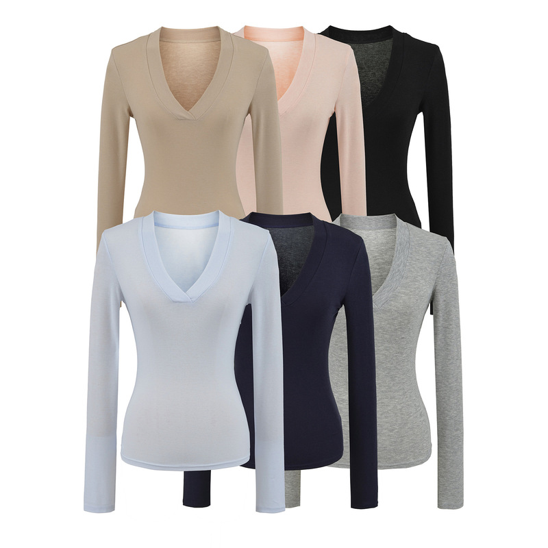 2025 New Autumn Tencel V Neck Slim Long-Sleeved T-Shirt for Women with Elastic Tight-Fitting Thin Slightly See-Through Bottoming Shirt Top 2025 New Autumn Tencel V Neck Slim Long-Sleeved T-Shirt for Women with Elastic Tight-Fitting Thin Slightly See-Through Bottoming Shirt Top