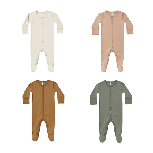 Cotton baby jumpsuit autumn baby long-sleeved cardigan newborn clothes autumn bag fart solid color romper