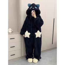 搞笑斯比奈鲁冬季睡衣秋冬款珊瑚绒加绒加厚卡通连体家居服可外穿