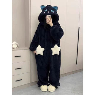 搞笑斯比奈鲁冬季睡衣秋冬款珊瑚绒加绒加厚卡通连体家居服可外穿