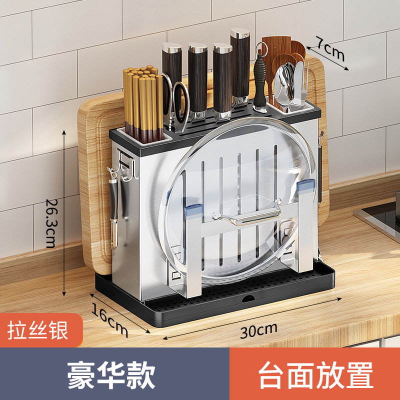 Estante de cuchillo de acero inoxidable estante de almacenamiento de cocina montado en la pared estante de almacenamiento de cuchillos tabla de cortar palillos tubo de cuchillo de cocina estante de tabla de cortar integrado