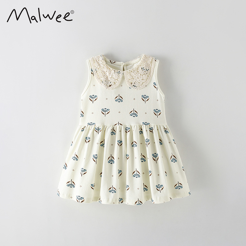 Malwee transfronterizo nuevo vestido de niñas, vestido de niñas de encaje dulce, suave y cómodo, niña europea y americana, niños de mediana edad
