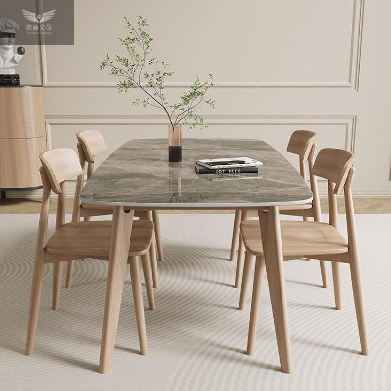 Tabla de comedor rectangular de estilo nórdico italiano de tabla de roca de madera maciza combinación simple