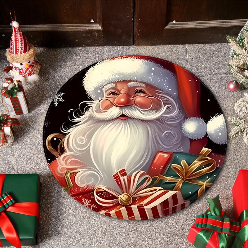 Cross-Border Hot Selling Santa Claus Round Carpet Crystal Velvet Floor Mat Bedroom Bedside Decorative Blanket Sofa Coffee Table Side Blanket