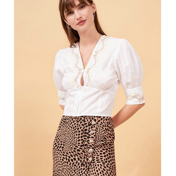 Spot 325#Ref cotton lace hollow top 2021 summer new French retro European and American women's clothing