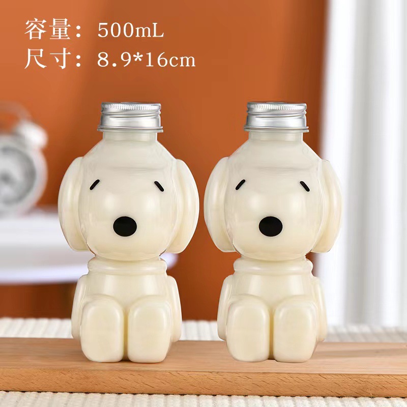 Lindo cachorro de dibujos animados leche botella té 350mlpet takeaway 500ml botella de jugo plástico desechable bebida