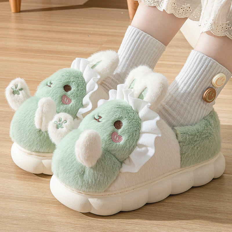 High-End Winter Cotton Slippers for Women, New Anti-Slip and Warm Students, Cute Cartoon Home Indoor Bags and Slippers