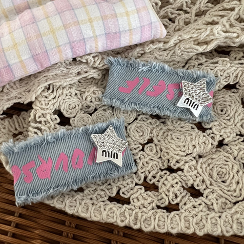Autumn and winter y2k rhinestone star denim fabric hairpin female side bangs clip sweet cool hot girl bb clip hairpin headwear