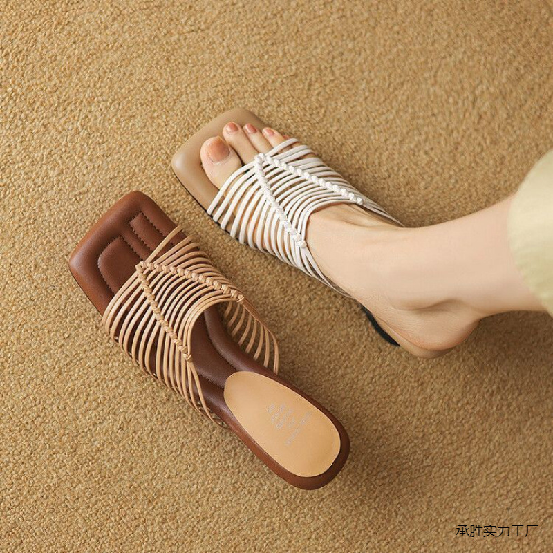 Summer fashionable apricot elegant retro universal mule square toe…