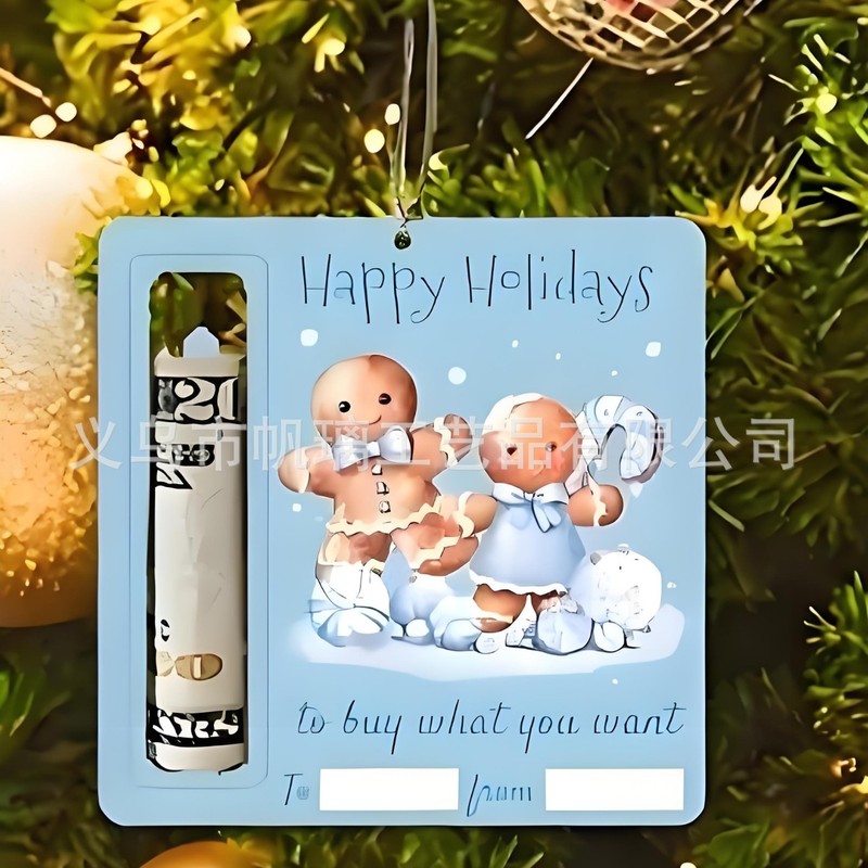 ブルークリスマスツリーマネークリップオーナメント6個、サンタクロース付き木製スタイルホリデーハンギングツリーデコレーション|undefined