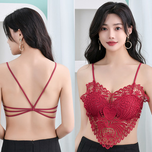 New water-soluble lace slim-fit hollow-out beauty back wrapped chest anti-exposure bra sponge pad removable wireless tube top