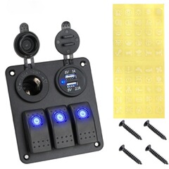 汽车改装双USB口插座组合12~24V 电路控制 船车3+2开关面板 防水