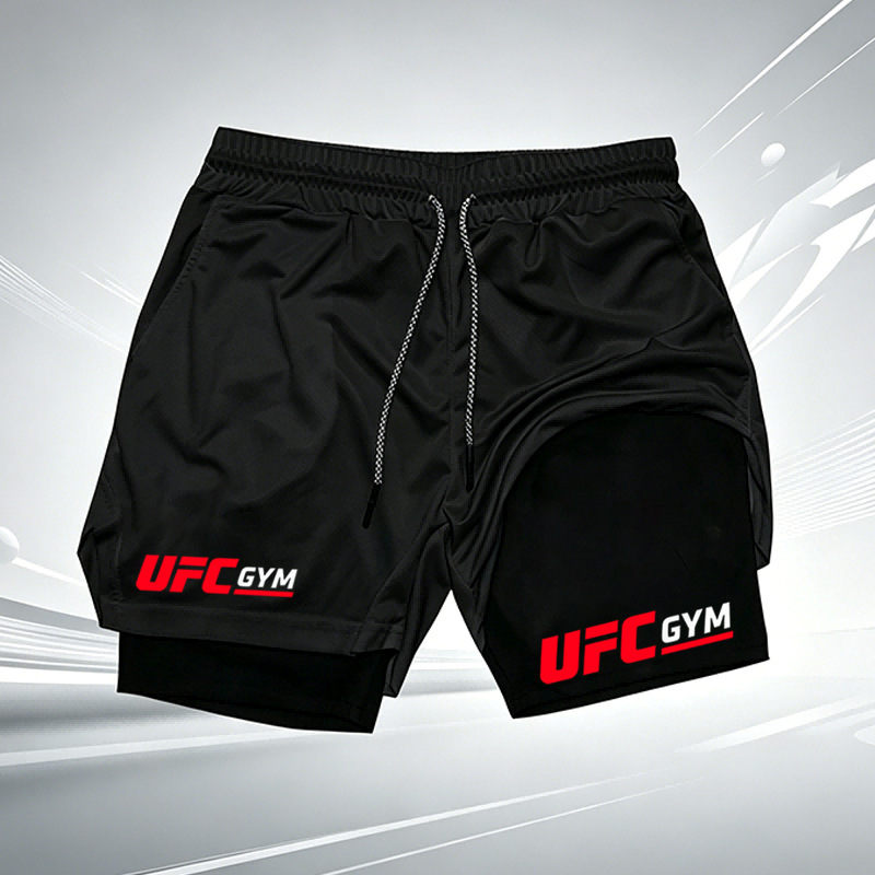 UFC dual-purpose compression shorts for fitness, quick-drying and breathable, suitable for running and gym training, men's quick-drying shorts