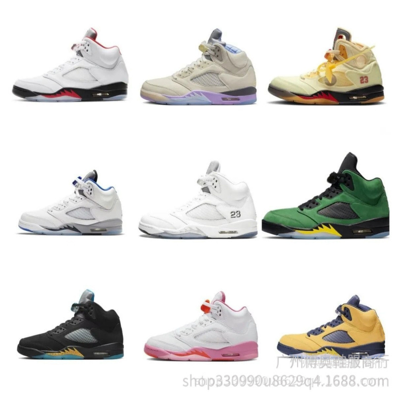 Cross-Border Putian Autumn and Winter Aj5 Basketball Shoes Joe 5 White Cement Men's Shoes Comfortable Black and Red Mid-Top Sports Running Shoes