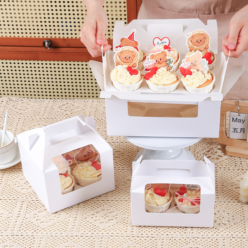 4/6粒手提纸杯蛋糕包装盒甜品打包盒马芬盒透明西点蛋挞盒开窗盒