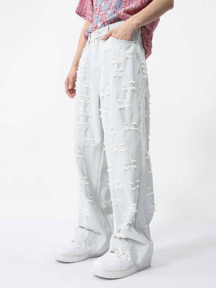 MTLCLOTHES Hombres| 2024 verano nuevos productos americanos pequeños agujeros jacquard diseño sensación de jeans retro