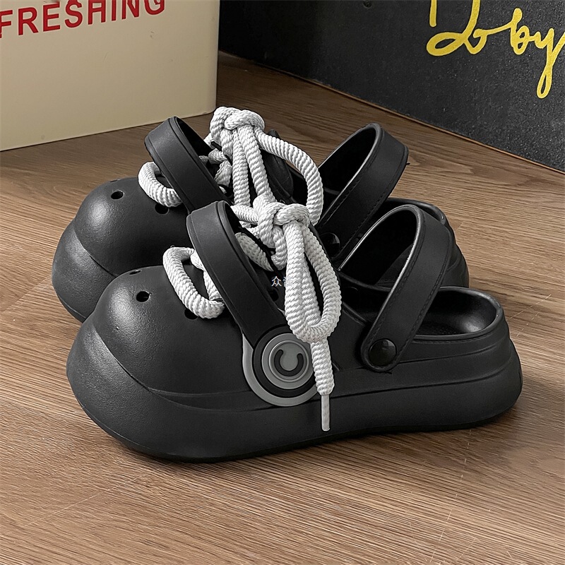 Men's Thick-Soled Height-Increasing Clogs for Summer, Trendy Punk Style Headphone Shoes, Outdoor Sandals