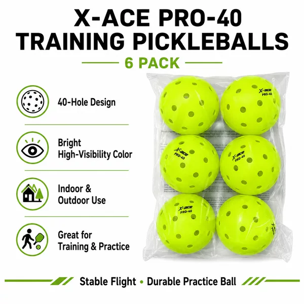 X-ACE molded pickleball ball, standard ball for outdoor use, 40 holes, suitable for professional competition and training, can be shipped internationally