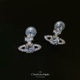 Empress Dowager Saturn Zircon Earrings Advanced Sense Mosquito Incense Plate Earrings Without Ear Holes Women's Cold Wind Earrings