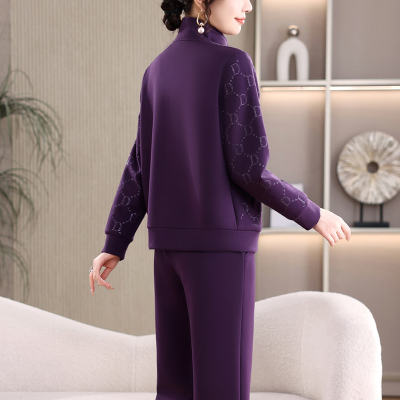 Primavera y otoño nuevo abrigo de moda para madres de mediana edad, camiseta exterior, chaqueta de tres piezas