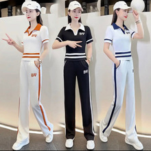外贸2022夏季新款休闲运动短袖阔腿裤套装女BV百搭显瘦减龄两件套