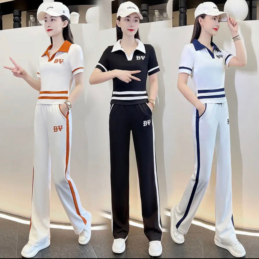外贸2022夏季新款休闲运动短袖阔腿裤套装女BV百搭显瘦减龄两件套
