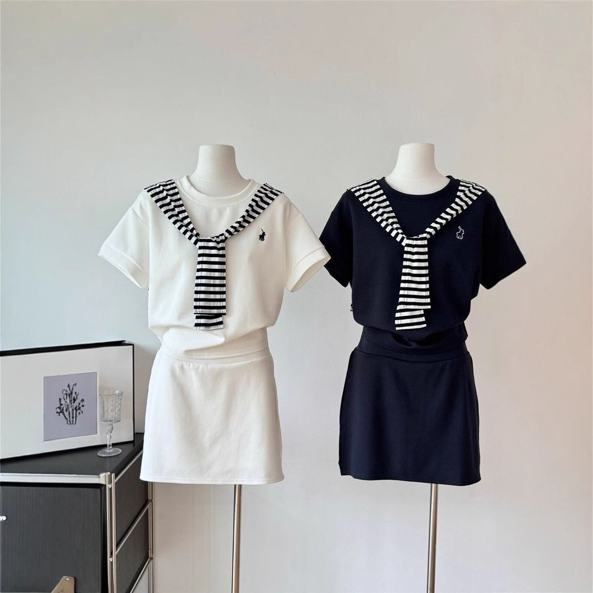 跨境东大门韩国刺绣小马休闲运动宽松衣服女套装夏季披肩三件套潮