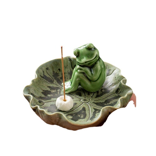Initiating ceramic Zen meditation frog incense stick upright double hole incense holder amazon best-selling Zen refreshing incense holder