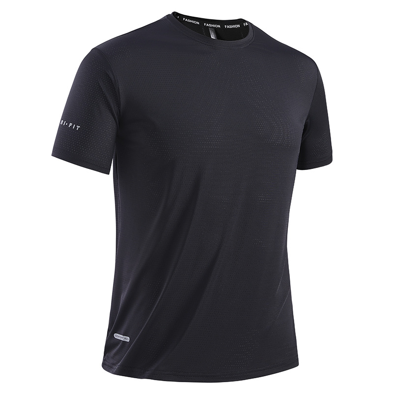 Wholesale Short-Sleeved T-Shirt Men's Summer Ice Silk Quick-Drying Breathable Elastic Sports Fitness T-Shirt Running Casual Large Size