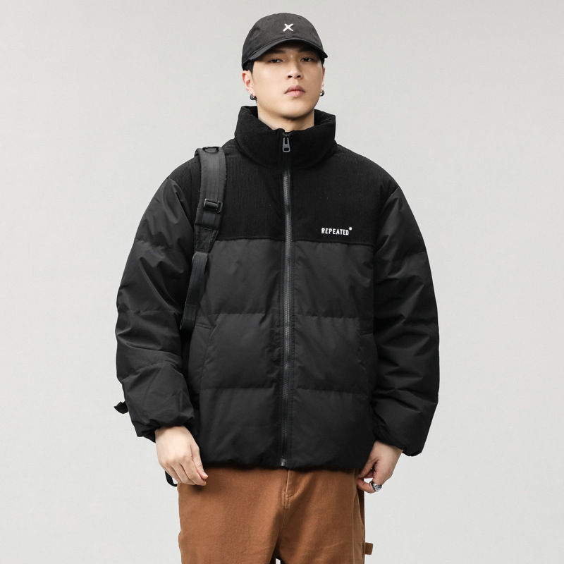 Piumino da uomo in autunno e inverno, giacca da pane con collo alto caldo e spesso, velluto a coste con cuciture di marca alla moda_voghion.com