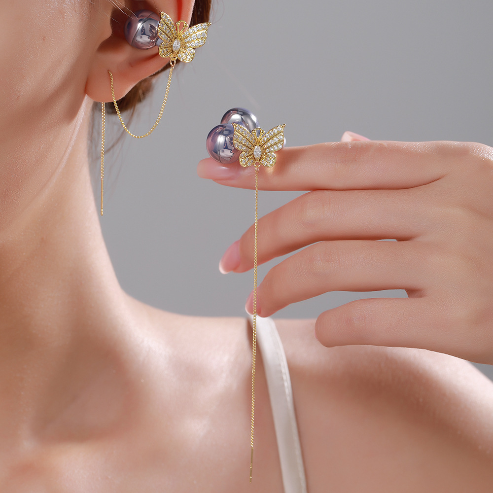 满钻蝴蝶耳线夹扣款新款二代通用型防丢华为耳机钻扣原创小众时尚