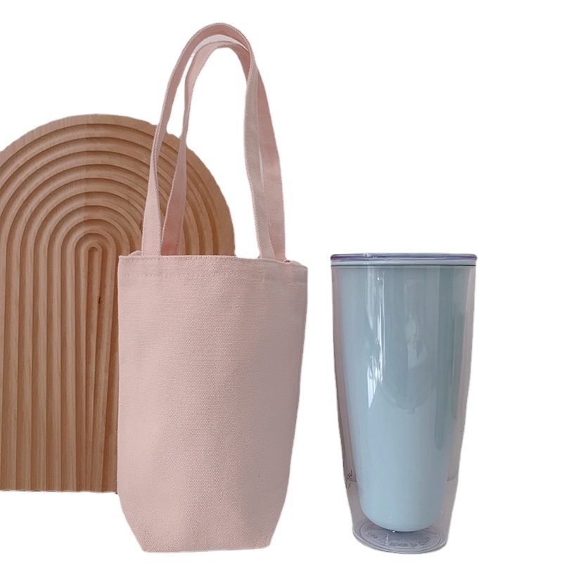 Portátil portátil crossbody bolsa de taza de agua bolsa de café cubierta de taza de vidrio de aislamiento térmico de mano cubierta de la taza de lona