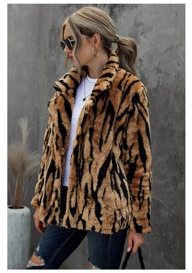 autumn and winter women s animal print double-breasted thickened warm plush jacket nihaostyles wholesale clothing  NSSI79635